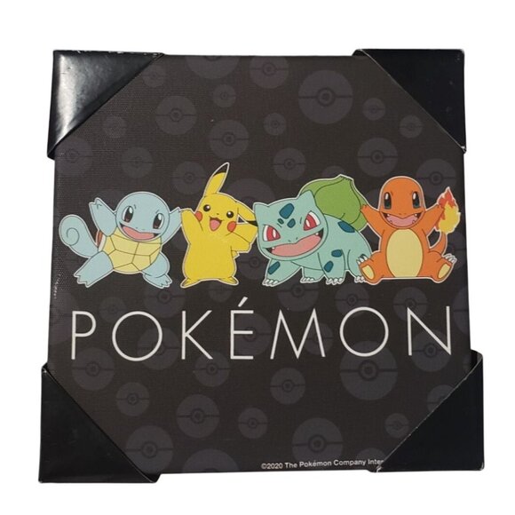 Pokemon Canvas Wall Sign Featuring Pikachu Bulbasaur Charmander & Squirtle 6x6 - Picture 1 of 11